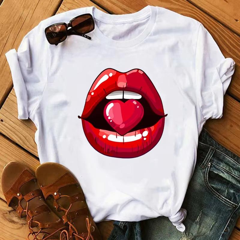 Lips Watercolor Pattern Pure Cotton Print Unisexs and Womens Personalized Round Neck Short Sleeved Summer New Casual Tshirt