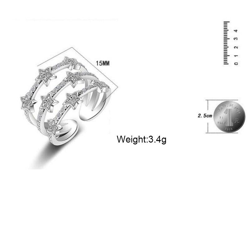 925 Sterling Silver Elegant Mutilayer Geometric Shining Crystal Star Rings For Women Fashion Party Jewelry S-R176