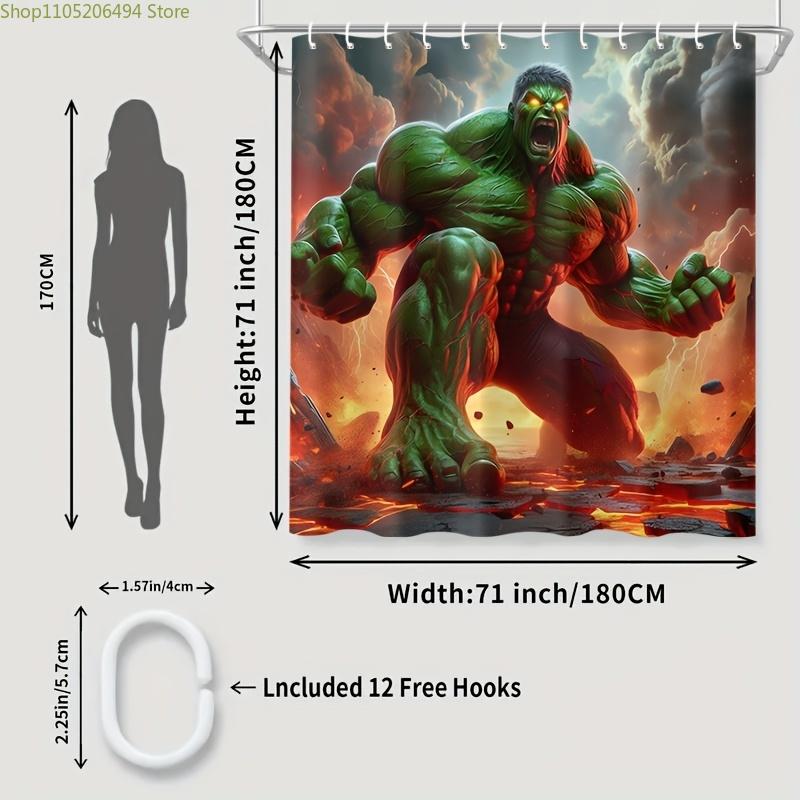 1pc The Hulk Shower Curtain, Polyester, Machine Washable, with Hooks, for Bathroom Decoration