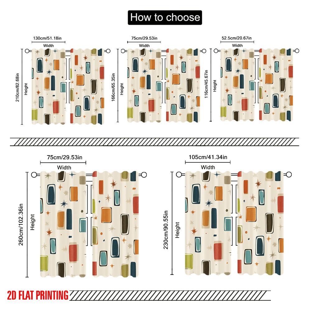 2pcs,2D Plane Printing Minimalist Curtains Retro Squares Polyester (without Rod) Gifts Ldeal for Bedroom Office Kitchen Living