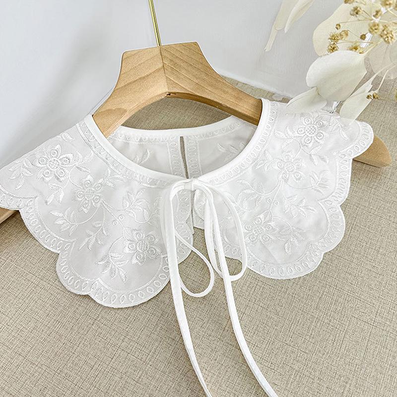 Women Girls Lace Fake Collar Shoulder Wrap Detachable Mesh Embroidery Floral Lace Shawl Wrap Cape Half Shirt Collar