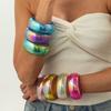 Irregular Geometric Laser Bracelets Transparent Chunky Bangles Unique Colorful Resin Bangles Party