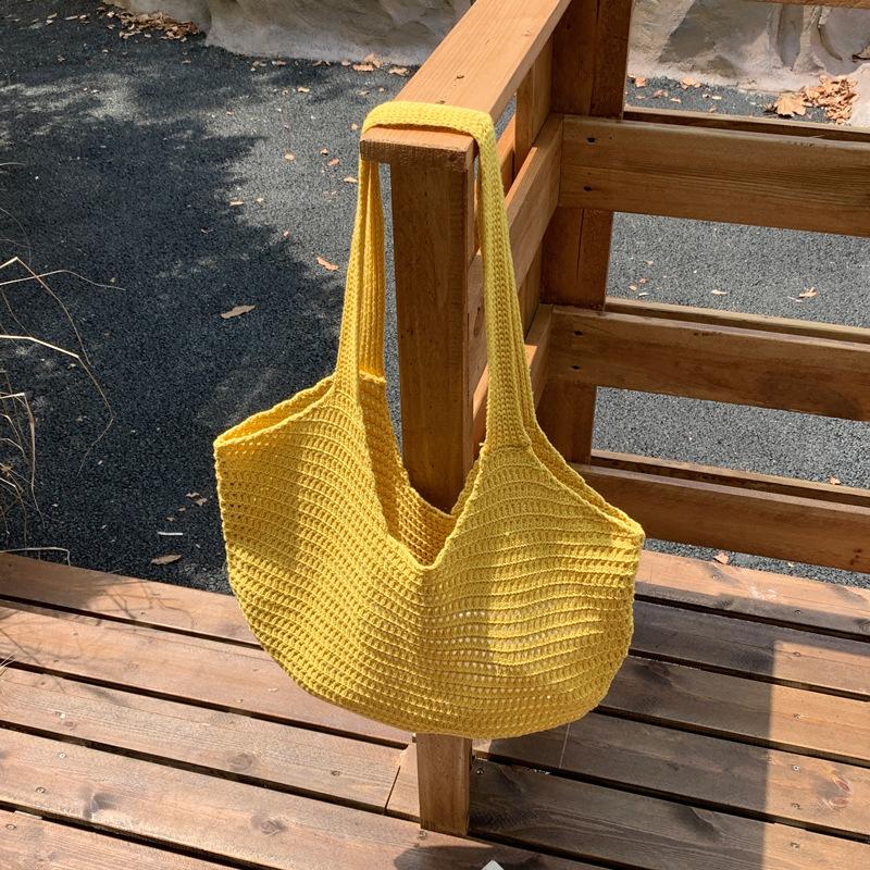 Polyester Strick-Tragetasche im koreanischen Stil für Damen, gewebte Schulter-Strandtasche