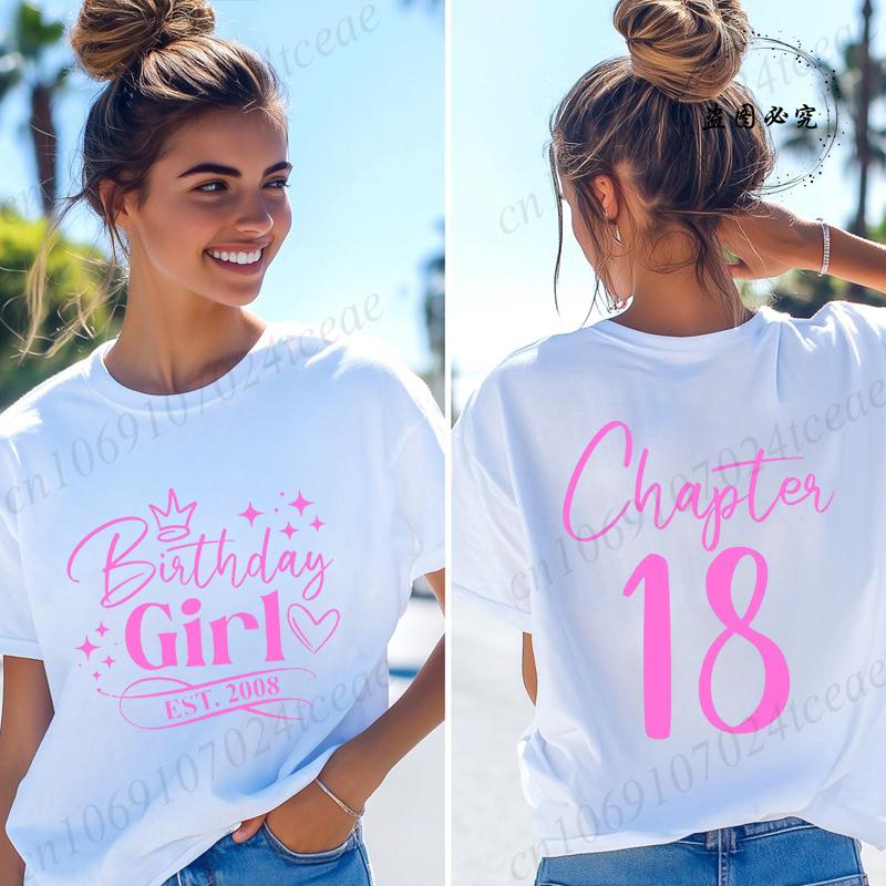 Camisetas para Mujer Chica de Cumpleaños Divertida Est 2008 Regalos para Niñas Camisetas Capítulo 18 Chica de 18 Cumpleaños Tops Gráficos Ropa Urbana Retro