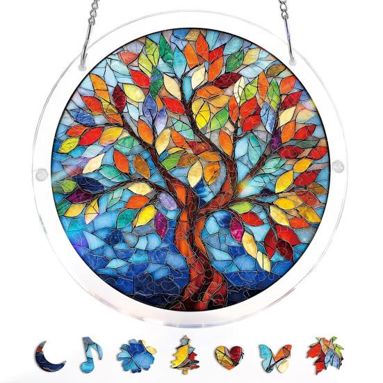 Acrylic Puzzle Suncatcher Stained Glass Window Hanging Ornament with Double-side UV
