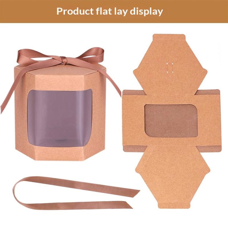 10 Pcs Cake Box Packaging Paper Bags Hexagon Candy Boxes With Clear Pvc Window Birthday Gift Box Presents Sweets Package