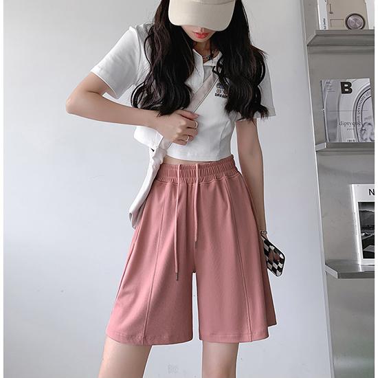 Sommerliche, schnell getrocknete Sport-Damen-Shorts aus Eisseide, dünn, schlank, entspannt, hohe Taille, weites Bein, Mittelhose, modische Damenbekleidung