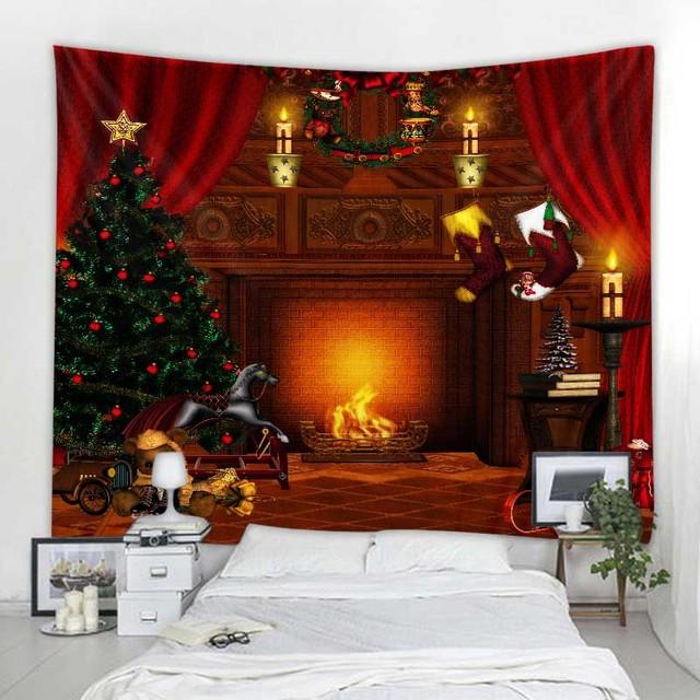 Christmas Tapestry Wall Hanging Christmas Tree Fireplace Decoration Environmentally Friendly Printing Soft Hanging Cloth