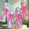 1PC Long Tail Pink Bow 750ml Color Plastic Sports Water Bottle Leakproof Flip Straw Lid Suitable for Sports Office Home Use