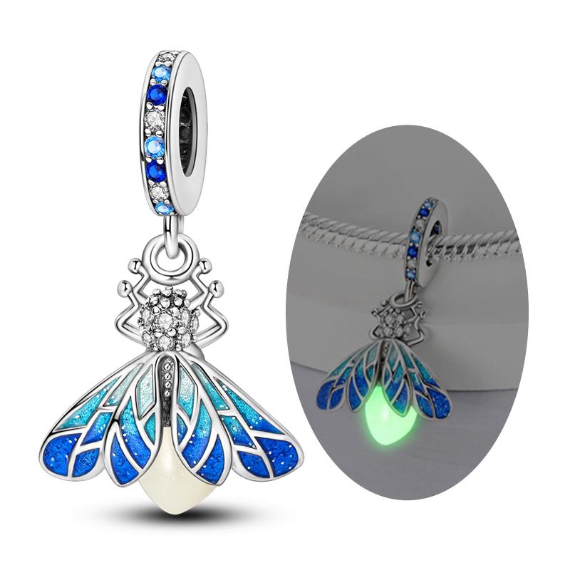 Silve Charm Bead Charms Bead Charms Luminous Firefly Butterfly Bee Hummingbird Charm Ideal For Bracelets Bangle Woman Jewellery Gift