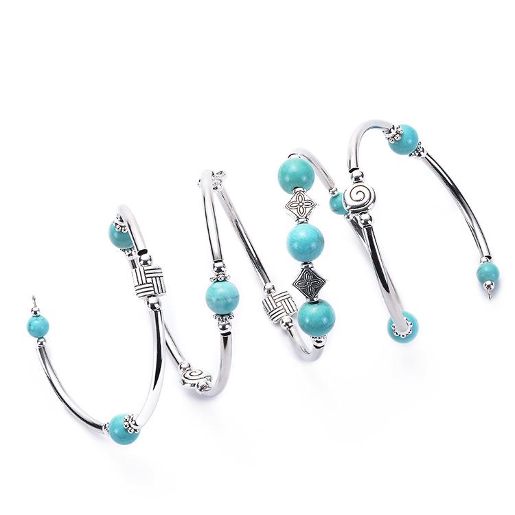 Bohemian Style Natural Turquoise Multi-Layer Wrap Bracelet for Women