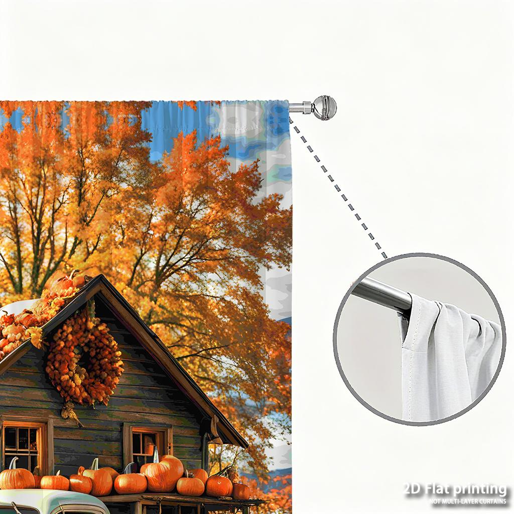 Piece Set High Definition Digital Printed Curtainsautumncolorcountrystylehousepumpkinoldtruckhome Decoration Style Curtain Polyester