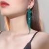 Fashion Green Shiny Full Diamond Long Tassel Earrings Temperament Luxury Earrings Female Earrings 1 Pair