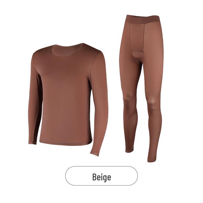 Men's Plus Size Lightweight Elastic Seamless Base Layer - Warm, Slimming Round Neck Top & Pants for Autumn/Winter
