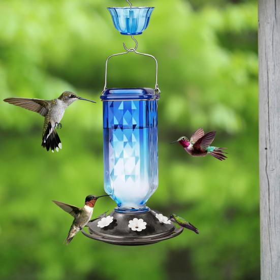 Hummingbird Feeder Hanging Bird Feeder with Ant Moat Outdoor Hummingbird Feeder with 6 Feeding Ports for Garden Backyard Decor