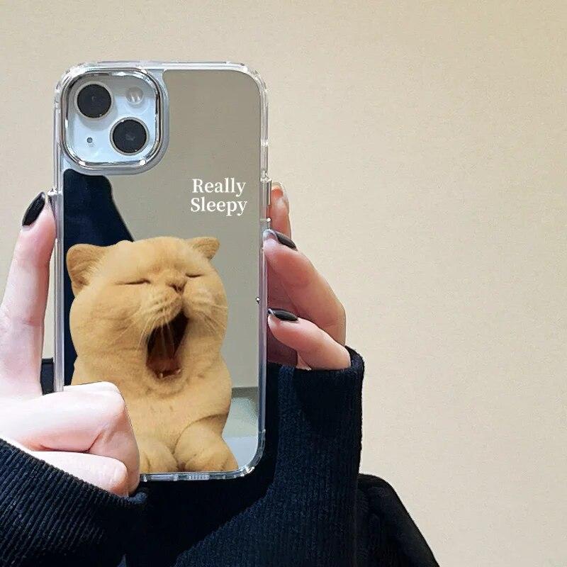 Koreaanse Schattige Kat Zachte Spiegel Telefoonhoesje Voor iPhone 11 Case iPhone 12 15 Pro Max 14 13 Pro XS XR X Mooi Schokbestendig Hoesje Fundas
