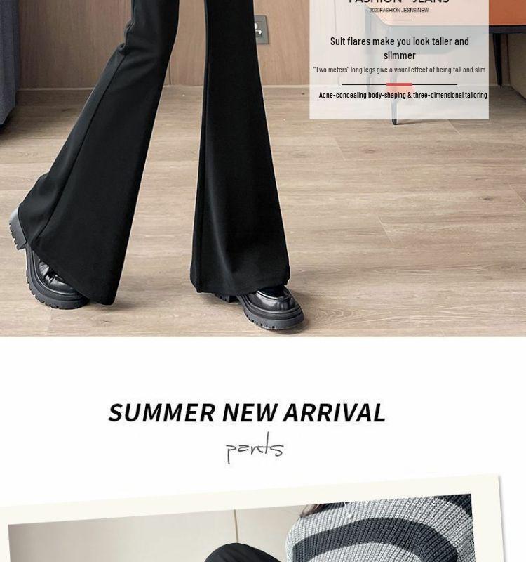Petite Women's 2026 Spring Black High-Waisted Slim Flared Suit Pants