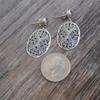 Vintage Creative Silver Color Metal Carving Hollow Flower Earrings Classic Round Inlaid Sea Blue Stone Dangle Earrings for Women