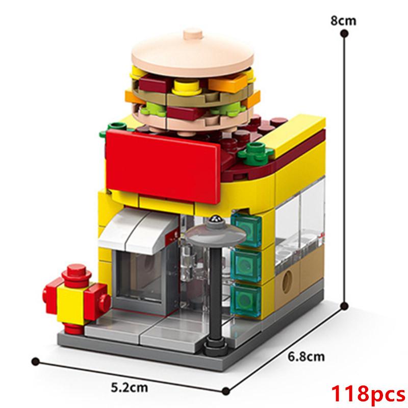 16 Stílusú Mini utcakép Kávéház Virágbolt Fodrászat Zongora Játékterem Gyümölcs Könyvesbolt Építőkockák Tégla Film Modell Játék Fiúk Lányok Ajándékok