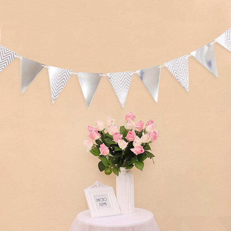 Gold Sliver Flag Banner Garland DIY Glitter Bunting Paper Birthday Banner for Home Event Party Wedding Decoration Party Supplies.