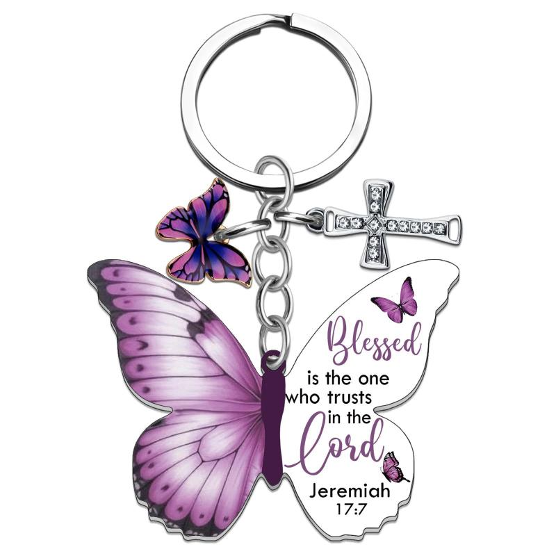 Butterfly Keychain With All Things Are Possible Verse Inspirational Religious Gift For Women Car Keys Bag Purse Accessory