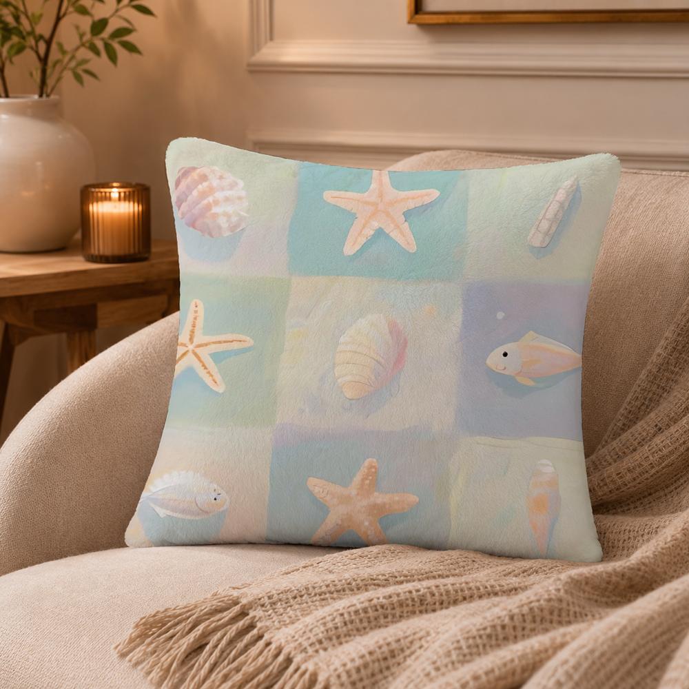 Marine Life Cushion Cover Anti-dustmite Pillowcase Invisible Zipper Silky Short Plush Sofa Cushion Cover