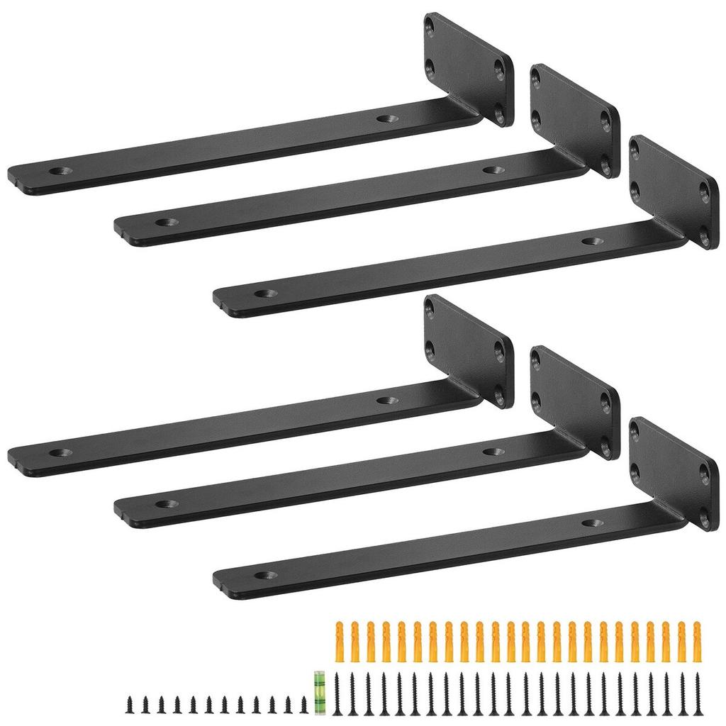 Shelf Bracket, 12”L x 4”W x 1.6”H 6 Pcs, Heavy Duty Floating Shelf Brackets, Brackets for Shelves, 5mm Thick Matte Black L Shelf Bracket,Steel