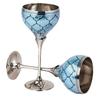 Messing-Weingläser, Champagnerflöten, Diwali, Hochzeitstagsgeschenk für Paare, Firmenkunden, 2er-Set, blaue Untertassen-Design