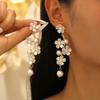 Romantic Bohemian Tiered Four Flower Drop Earrings for Women Girls Elegant Charm Long Floral Stud Earrings Jewelry Accessories