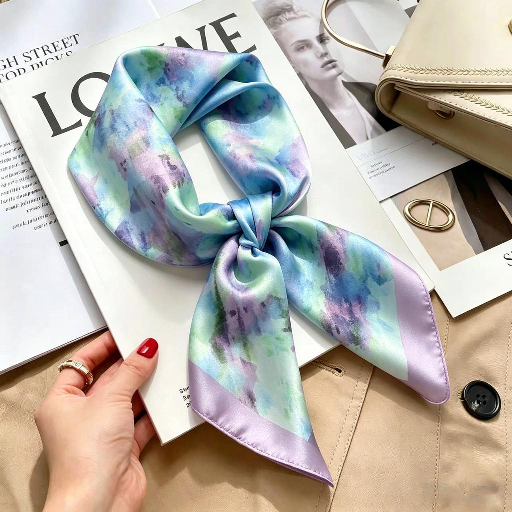 New Retro Plaid Imitation Silk Small Silk Scarf Women's High-end Professional Scarf Shirt Decorative Headband Tied Bag Silk Scarf