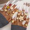 Blumen Edelstein Ring Set Für Frauen Vintage Unregelmäßige Lava Textur Opal Inlay Ringe Trendiger Statement Schmuck