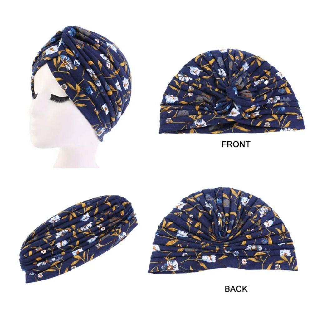 Floral Print Turban Hats Soft Chemo Cap Fashion Pleated Turban Women