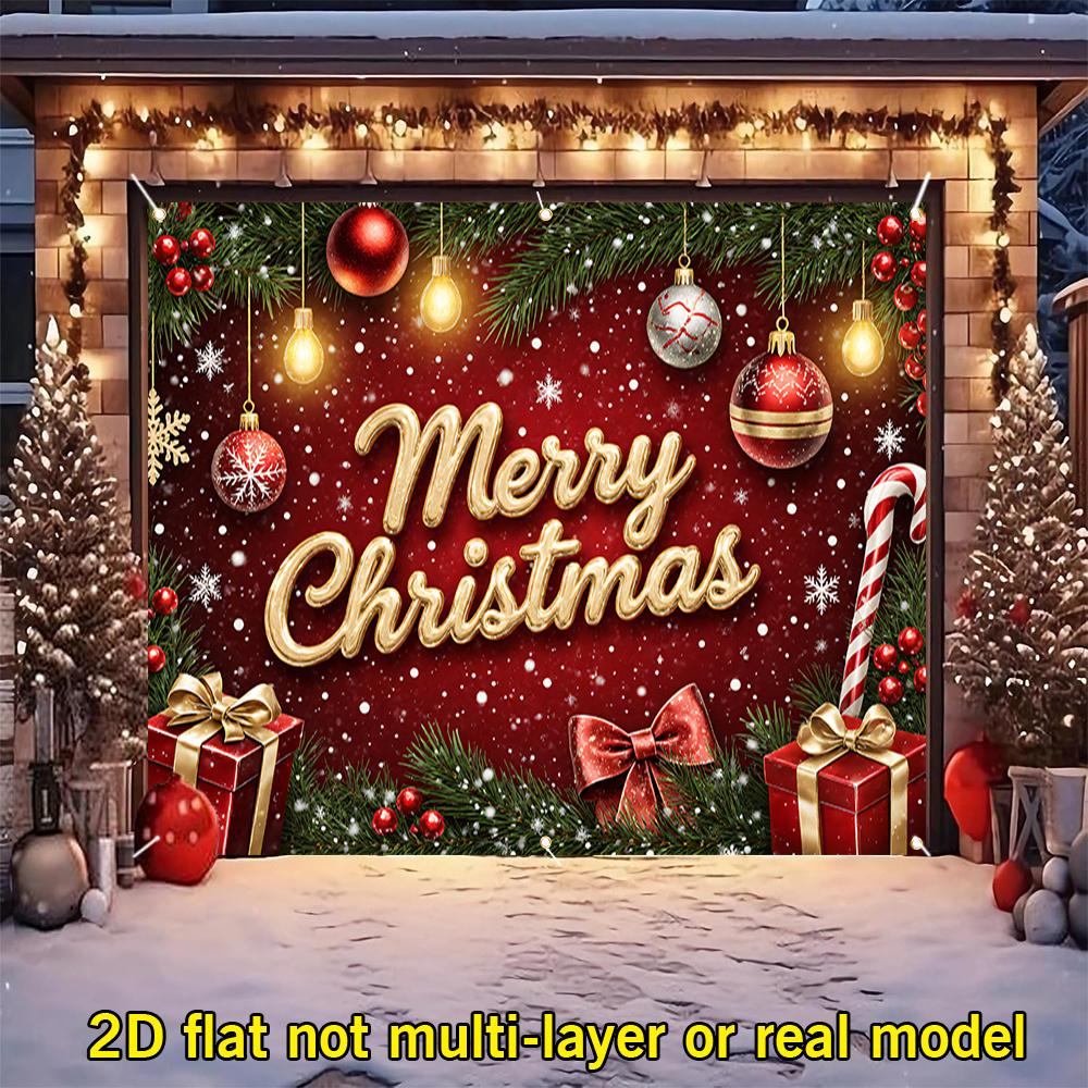 2D Flat banner Merry Christmas Banner , Lights , , Gift , , Gold "merry christmas", Red Butterfly Christmas Decor Backdrop Home Party