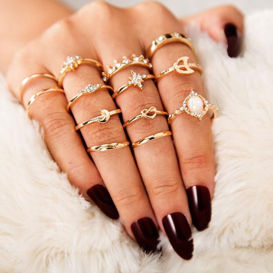 13 Teile/satz Mode Ring Glänzende Strass Krone Mond Stern Knuckle Ring für Party