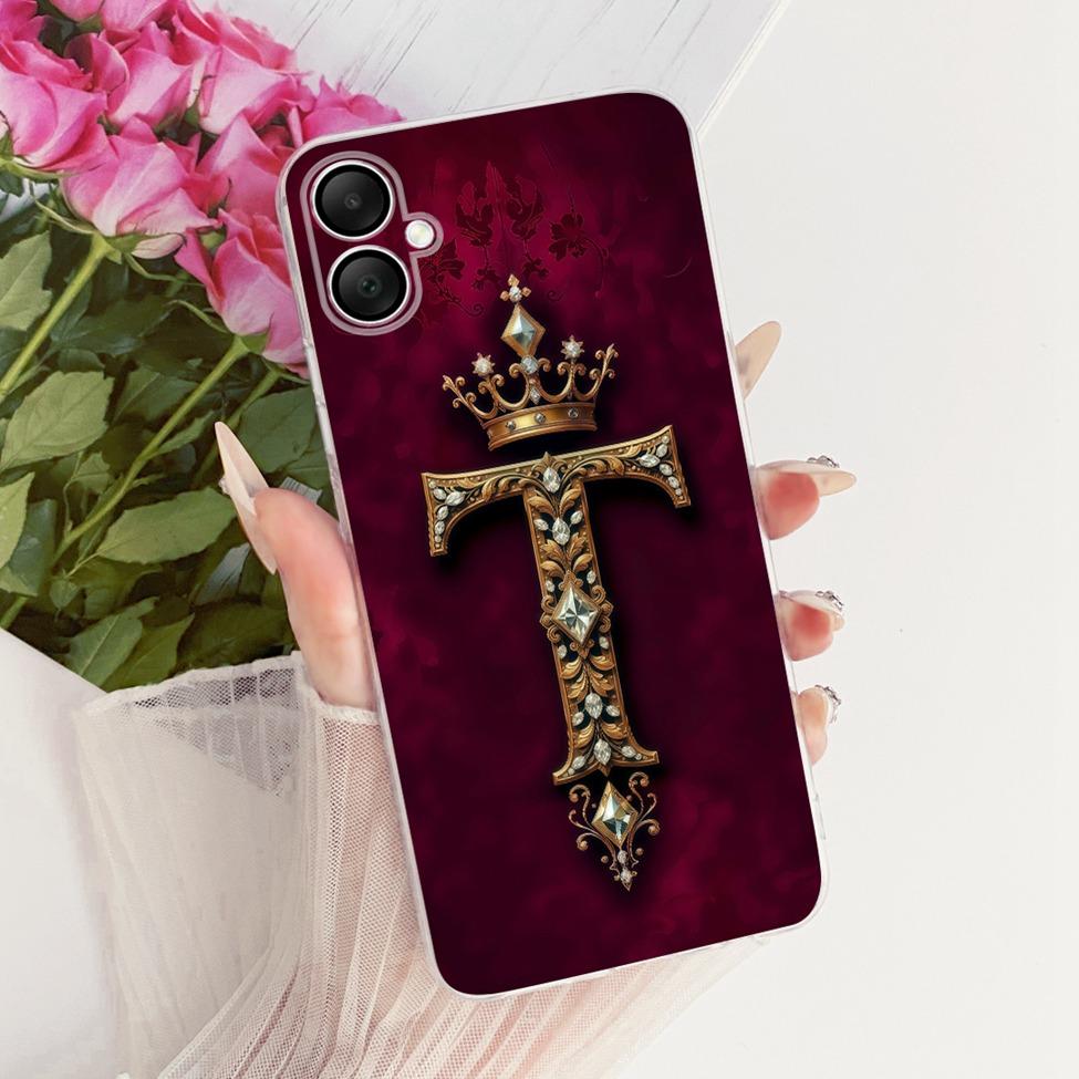For Samsung Galaxy A06 4G A065F A065M Cover For Samsung A06 4G Case Transparent Luxury Crown A-Z Letters 2D Flat Pattern Casing
