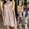 Women's Mock Neck Sleeveless A Line Dress Loose Fit High Rise Elegant Sequin Midi Dress