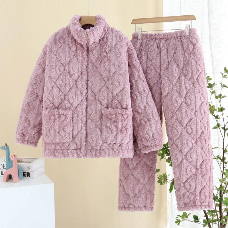 Women's winter pajamas three-layer thickened padded cotton to keep warm and fleece coral fleece padded jacket