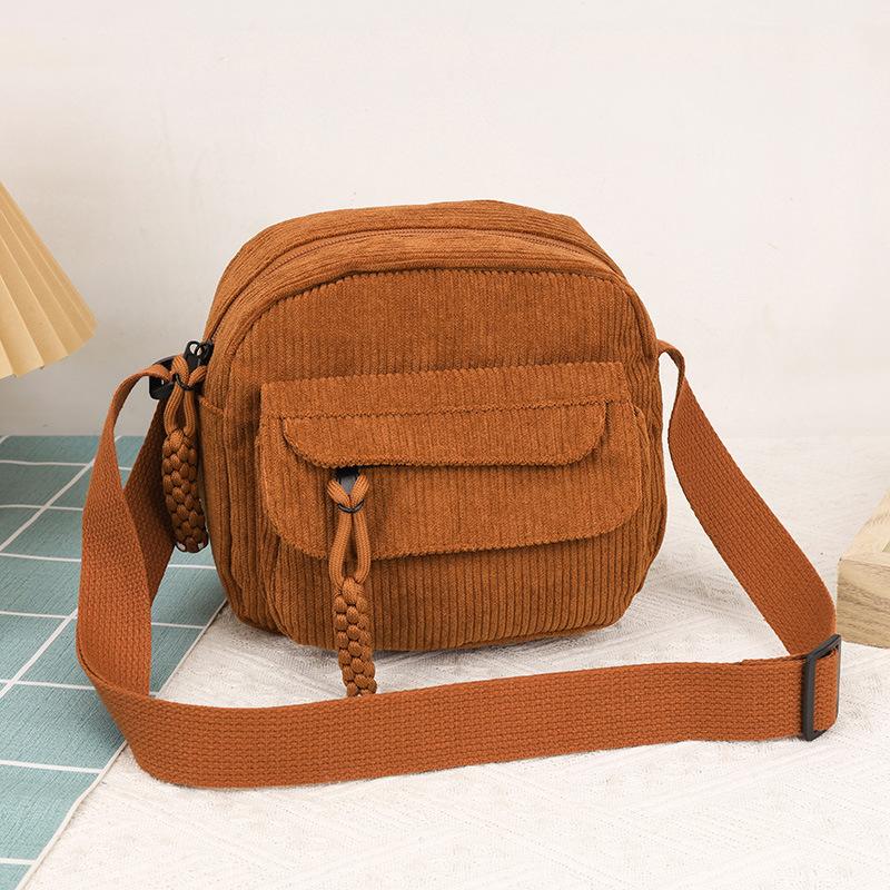Geantă de damă din catifea reiată, toamnă și iarnă, modă simplă, culoare solidă, geantă cross-body cu un umăr, geantă la modă Campus