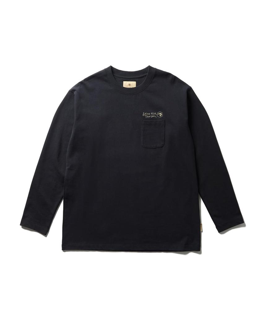 Snow Peak Trad Label Pocket Long Sleeve Heavy T-Shirt SPTL-TS-26SU907, Black, Size M. Unisex heavyweight long-sleeve tee with chest pocket.