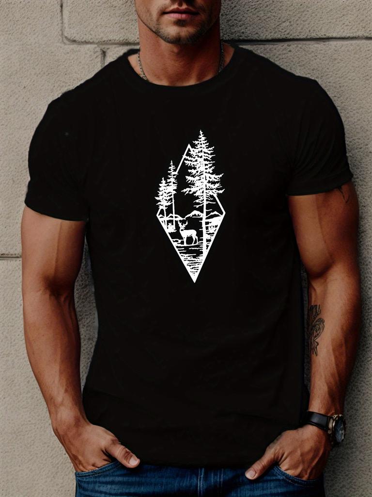 Geometric Print TShirt 100 Cotton ONeck Short Sleeve Summer Casual Mens Tshirt Streetwear