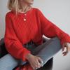 Women's Retro Knit Sweater - Round Neck, Solid Color, Loose Fit, Autumn/Winter Pullover Top