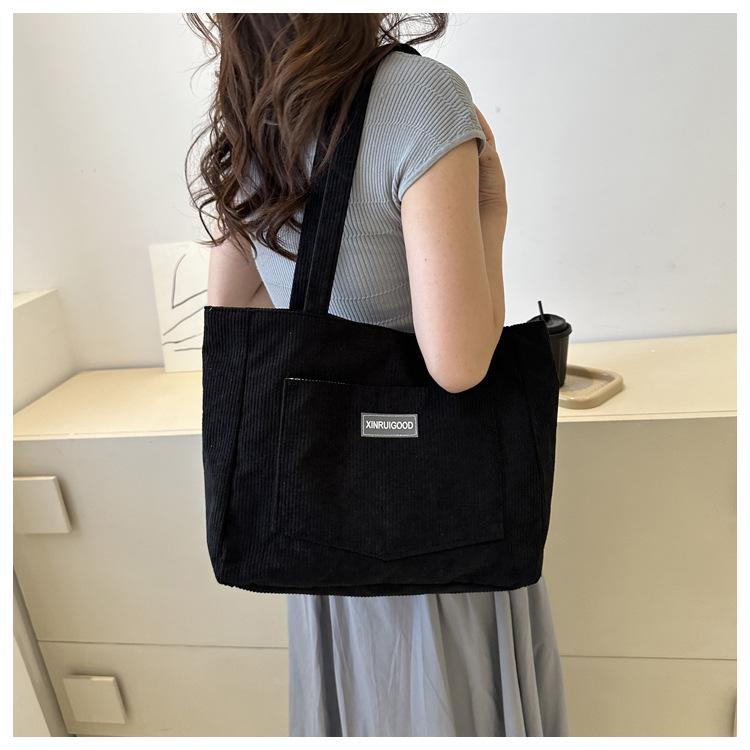 Damen Cord Schultertasche, Lässige Modehandtasche mit großer Kapazität, Geeignet zum Ausgehen, Maschinenwaschbar, mit festen Schultergurten