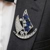 Zinc Zinc Alloy Rhinestone Sailboat Brooch Crystal Suit Lapel Pin Delicate Men Brooch  Ceremony Banquet