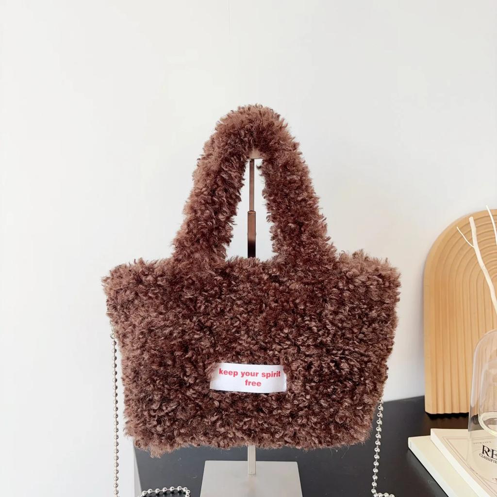 Lässige Weiche Plüsch Damen Handtaschen Tote Tasche Einfache Pelzige Damen Beutel Umhängetaschen Kunstlamm Wolle Damen Umhängetasche