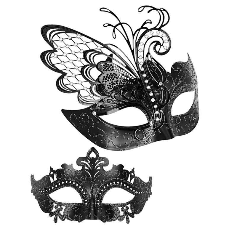 Conjunto de 2 Máscaras de Baile para Homens Mulheres, Cobertura Facial Meia Máscara de Baile com Glitter Máscara de Olho de Borboleta para Fantasia de Halloween