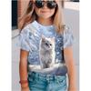 Kinderkleidung 3D-Druck Grafik-T-Shirts Süße Katze Komfortable Lässige Oberteile Sommer Kurzarm Rundhalsausschnitt Kinderkleidung Mädchen