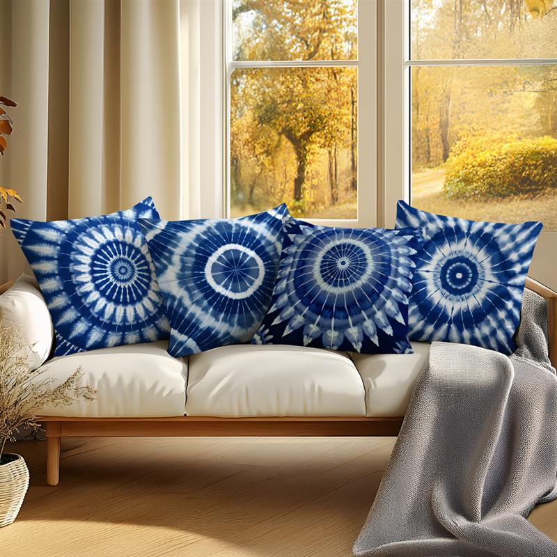 Indigo Mandala Tie Dyeing Cushions Pillowcase Printed Polyester 45X45Cm Throw Pillow Cover Decorative Sofa Cushion Pillowslip