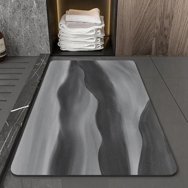 Marble Oval Bath Mat Rubber Floor Mats Bathroom Toilet Carpet Absorb Foot Pad Quick Drying Door Rug Non Slip Shower Room Footpad