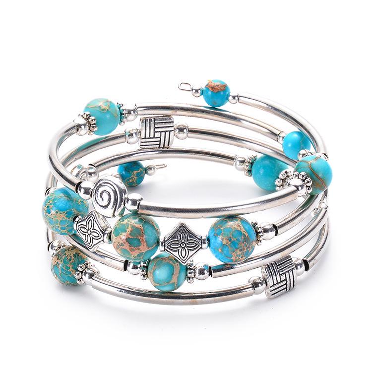 Bohemian Style Natural Turquoise Multi-Layer Wrap Bracelet for Women