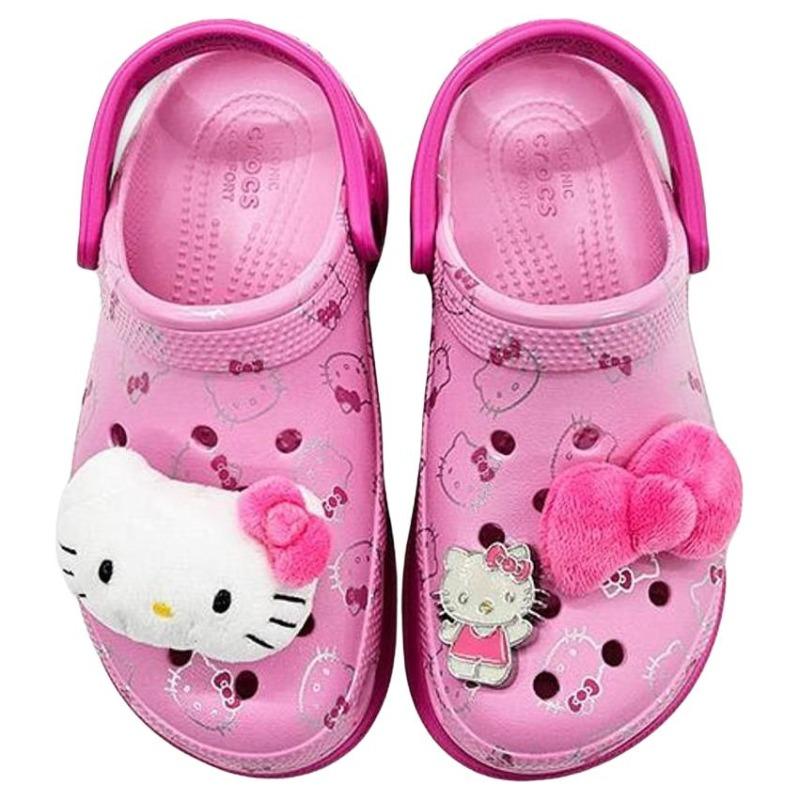 Crocs × Hello Kitty Bae Papucs Aranyos Divatos Platform Magasító Kültéri Légáteresztő Papucs Női Rózsaszín 211199-90H